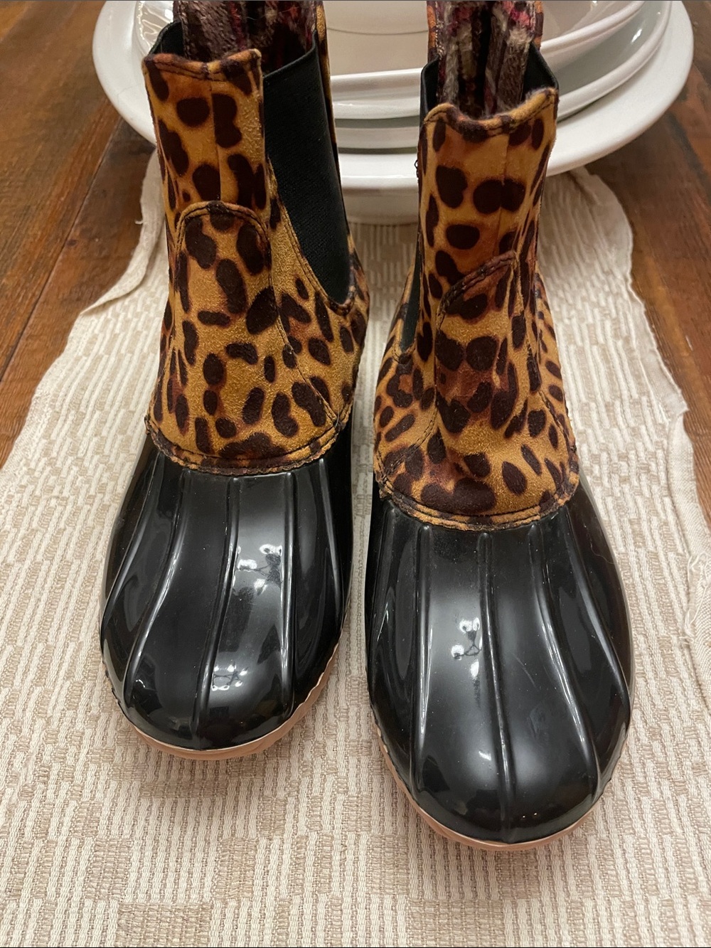 Yoki Leopard Print Waterproof Ankle Rain Boots - Black & Brown